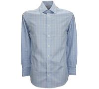 Ex-Store Mens Pure Cotton Non Iron Slim Fit Single Cuff Shirt Blue Yellow Check 16.5"/35