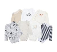 Ex UK Store Baby 7 Pack Long Sleeve Bodysuits Boys Girls Cotton 0 to 36 Months (Boys 3/6)