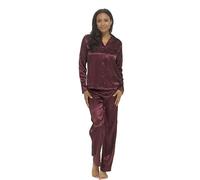 Ex UK Store Ladies Satin Pyjamas Silky Traditional Button Up PJ Sets Sleep Lounge Night Wear (Wine 12-14)