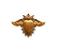 Ex-voto heart and golden wings decorated with a crown. Dimensions 17.5 x 24.5 cm. Hanging system provided at the back.