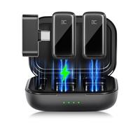 EX Wireless Lavalier Microphone System, Dual Clip-On Mics + Charging Case, 164ft Range Plug-and-Play for iPhone/Android, Advanced Noise Reduction, 48H Runtime-Video Recording, TikTok, YouTube, Black