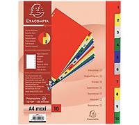 Exacompta 1 to 10 Numerical Dividers A4+ Assorted 10 Part PP (Polypropylene) 11 Holes 84E