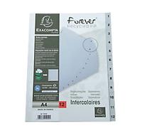 Exacompta - Ref 1912E - PP Printed Indices - For Use With A4 Documents, 0.1mm Polypropylene, Pre-Punched, Soft & Tear Resistant - 12 Divider Parts (1-12) - Grey