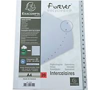 Exacompta 1 to 20 Numerical Dividers 100% Recycled A4 Portrait Grey 20 Part PP (Polypropylene) 11 Holes 1721E Pack of 20