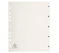 Exacompta 1 to 5 Numerical Dividers 100% Recycled A4 Grey 5 Part PP (Polypropylene) 11 Holes 1705E