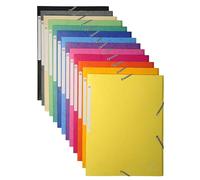 Exacompta - Ref 17100H - Pack of 10 Elastic folders - 3 Pockets with 3 Flaps Maxi Capacity - in Glossy Card - Size 24 x 32 cm for A4 documents - 12 Assorted Colours