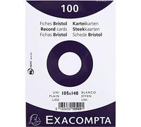 Exacompta - Ref 10509E - Bristol Plain Record Cards (Pack of 100) - A6 in Size, 205gsm Card, Compatible with Printers - Suitable for Exam Revision & Notes - White