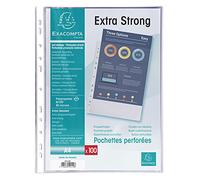Exacompta - Ref 59110E - Premium Grained PP Punched Pockets - Suitable for A4 Documents, 80 Micron Polypropylene, Reinforced Left Strip, Top Opening - Pack of 100