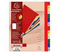 Exacompta - Ref 2512E - Box of 20 Polypropylene dividers with 12 Digitally Printed tabs from 1 to 12 in Colour - Printable indexing Page - for A4 Maxi - Size 24.5 x 29.7 cm