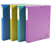 Exacompta - Ref 59190E - Forever Young Collection - Recycled PP Elasticated Filing Boxes - 250 x 330mm in Size, Suitable for A4 Documents - Assorted Colours (Pack of 4)