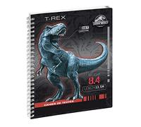 Exacompta - 9991075E - Jurassic texts book - Laminated cover with metal spiral and detachable weekly tab, 17 x 22 cm, T-rex design