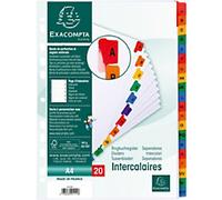 Exacompta A - Z Alphabetical Dividers A4 White, assorted 20 Part Cardboard 11 Holes 1111E