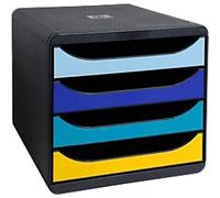 Exacompta - Ref. 3104202D - BIG-BOX - 1 Box with 4 open drawers for A4+ document - External dimensions: Depth 34.7 x width 27.8 x Height 26.7 cm - 4 random colours