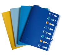 Exacompta - Ref 56110E - Box of 10 File folders Bee Blue - with Elastic Bands and Cut-Out Windows - Cover and Inside Made of Recycled PP - 8 compartments - for A4 - Size 25 x 32 cm - Assorted