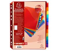 Exacompta Blank Dividers A4+ Assorted 12 Part PP (Polypropylene) 11 Holes 4844E