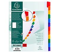 Exacompta Blank Dividers A4+ Assorted Multicolour 12 Part Cardboard 18 Holes 4312E Pack of 20