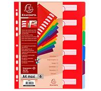 Exacompta Blank Dividers A4+ Assorted Multicolour 6 Part PP (Polypropylene) 11 Holes 4806E Pack of 25