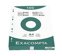 Exacompta - Ref 13806B - Bristol Lined Record Cards (Pack of 100) - A4 in Size, 205gsm Card, Compatible with Printers - Suitable for Exam Revision & Notes - White