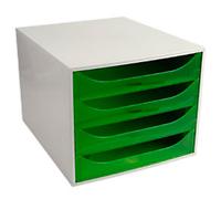 Exacompta Classic Desktop Drawers Plastic Green, Grey 4 Drawers 28.4 x 34.8 x 23.4 cm A4+
