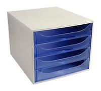 Exacompta Classic Desktop Drawers Plastic Grey, Blue 4 Drawers 28.4 x 34.8 x 23.4 cm A4+