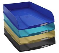 Exacompta Combo STYLI Neo Deco 111505SETD Letter Trays Recycled Plastic DIN A4+ Ideal Letter Trays for Your Organisation. Stackable Storage Baskets Blue Angel Assorted Colours