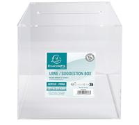 Exacompta - Crystal Acrylic Suggestion Box with Lid - 210x210x210mm, Hinged Lid with Hole, 5 Year Warranty