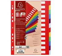 Exacompta - Ref 4912E - PP Document Dividers - Suitable for Use With A4 Documents, Made from Polypropylene, Pre-Punched & Pre-Printed - 12 Part Dividers - Multicoloured