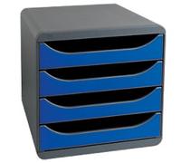 Exacompta - Ref 310703D - BIG-BOX Desktop Drawer Set - 4 x 55mm Drawers, Suitable for A4+ Documents, 347 x 278 x 267mm, 100% Recycled Plastic - Black/Royal Blue
