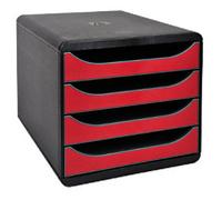 Exacompta Drawer Unit with 4 Drawers Big Box Plastic Black, Red 27.8 x 34.7 x 26.7 cm