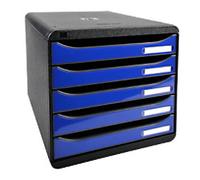 Exacompta Drawer Unit with 5 Drawers Big Box Plus Plastic Glossy Black, Ocean Blue 27.8 x 34.7 x 27.1 cm