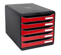 Exacompta Drawer Unit with 5 Drawers Big Box Plus Plastic Glossy Black, Red 27.8 x 34.7 x 27.1 cm