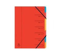 Exacompta - Ref 54075E - Stapled Spine Multipart File - 245 x 320mm in Size, Suitable for Storing A4 Documents - 7 Tabbed Sections - Red Cover with Multicoloured Tabs