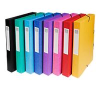 Exacompta - Ref 50400E - Elasticated Filing Boxes - 240 x 320mm in Size, Suitable for A4 Documents, 40mm Spine with Label - Assorted Colours (Pack of 8)