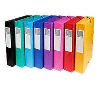 Exacompta - Ref 50600E - Elasticated Filing Boxes - 240 x 320mm in Size, Suitable for A4 Documents, 60mm Spine with Label - Assorted Colours (Pack of 8)