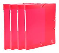 Exacompta - Ref 59875E - Chromaline Translucent Elasticated Filing Box - Suitable for A4 Documents, 25mm Spine, Elasticated Strap Closure - Red (Pack of 4)