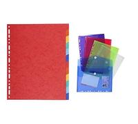 Exacompta Forever Recycled Dividers, A4 Extra Wide, 220gsm, 12 Part - Multi-Colour with Exacompta PP Envelope Punched Pocket, A4, Hook & Loop - Assorted Colours, Bag of 5