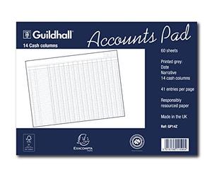 Exacompta 'Guildhall' Accounts Pad, A3, 60 sheets, 14 Cash Columns, White