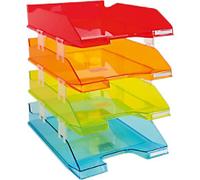 Exacompta Linicolour Harlequin Letter Trays PS (Polystyrene) Stackable A4+ Assorted Pack of 4