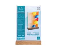 Exacompta - Ref 84258D - Sign Holder with Wooden Base - Suitable for A4 Documents, Solid Oak Plinth, Visible Both Sides, PMMA (Acrylic) Material, Rigid & UV Resistant - Clear