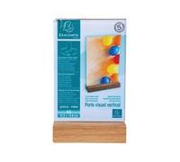 Exacompta - Ref 86258D - Sign Holder with Wooden Base - Suitable for A6 Documents, Solid Oak Plinth, Visible Both Sides, PMMA (Acrylic) Material, Rigid & UV Resistant - Clear