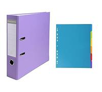 Exacompta PP Lever Arch File, A4, 80 mm Spine - Lilac with Exacompta Campus PP Dividers, A4 Maxi, 6 Part - Multi-Coloured
