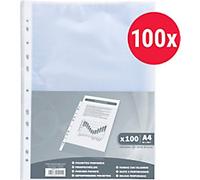 Exacompta - Ref 5111E - PP Punched Pockets (Pack of 100) - Suitable for A4 Documents, 0.04mm Grained Effect Polypropylene, Pre-Punched Spine for Use in Folders - Clear