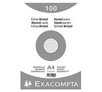 Exacompta - Ref 10206E - Bristol Squared Record Cards (Pack of 100) - A4 in Size, 205gsm Card, Compatible with Printers - Suitable for Exam Revision & Notes - White