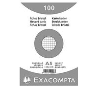 Exacompta - Ref 10208E - Bristol Squared Record Cards (Pack of 100) - A5 in Size, 205gsm Card, Compatible with Printers - Suitable for Exam Revision & Notes - White