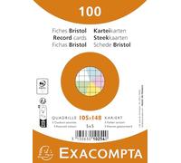 Exacompta - Ref. 10254E - Box of 20 Packs of 100 Squared 5x5 unpunched Bristol Cards - Film Sealed - Compatible with Inkjet, Laser and photocopiers - 105x148 mm - Assorted