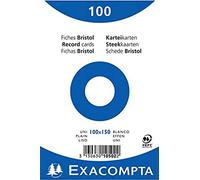 Exacompta - Ref 10502E - Bristol Plain Record Cards (Pack of 100) - 100 x 150mm in Size, 205gsm Card, Compatible with Printers - Suitable for Exam Revision & Notes - White