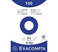Exacompta - Ref 10508E - Bristol Plain Record Cards (Pack of 100) - A5 in Size, 205gsm Card, Compatible with Printers - Suitable for Exam Revision & Notes - White