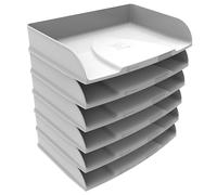 Exacompta - Ref 10513D - Set of 6 horizontal letter trays Combo Styli Autentik - for landscape format documents - Label holder included - stackable - size 25.5x36.5x6.5cm - white