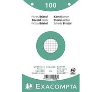 Exacompta - Ref 10603E - Bristol Squared & Punched Record Cards (Pack of 100) - 125 x 200mm in Size, 205gsm Card, Compatible with Printers - Suitable for Exam Revision & Notes - White