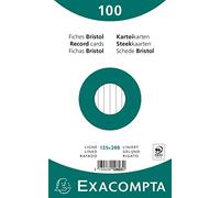 Exacompta - Ref 10803X - Bristol Lined Record Cards (Pack of 100) - 125 x 200mm in Size, 205gsm Card, Compatible with Printers - Suitable for Exam Revision & Notes - White